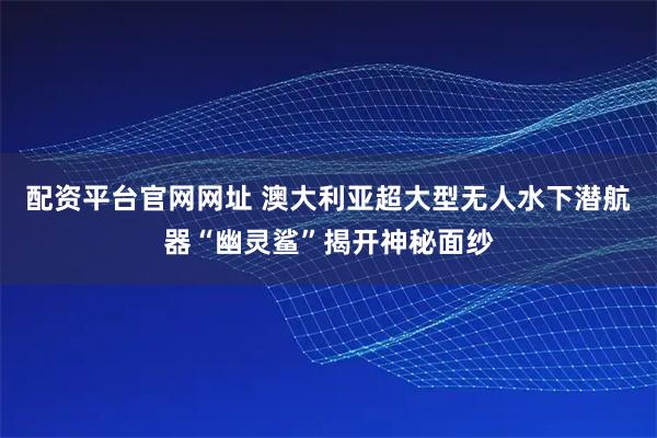 配资平台官网网址 澳大利亚超大型无人水下潜航器“幽灵鲨”揭开神秘面纱